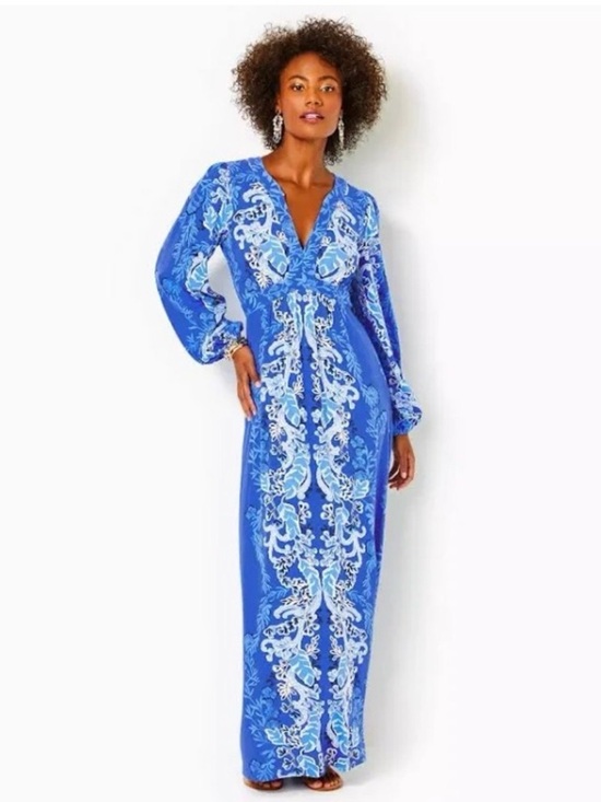 Lilly Pulitzer Dresses & Skirts - WEXLEE LONG SLEEVE MAXI DRESS, ALBA BLUE BAJA COVE ENGINEERED KNIT SZ 16